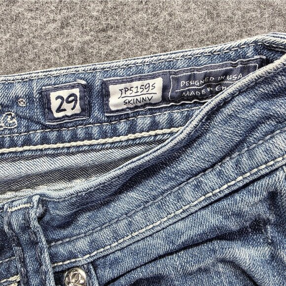Miss Me Jeans Womens 29 Light Wash Blue Skinny JP5159S Embroidered Cross Pockets - Picture 6 of 12